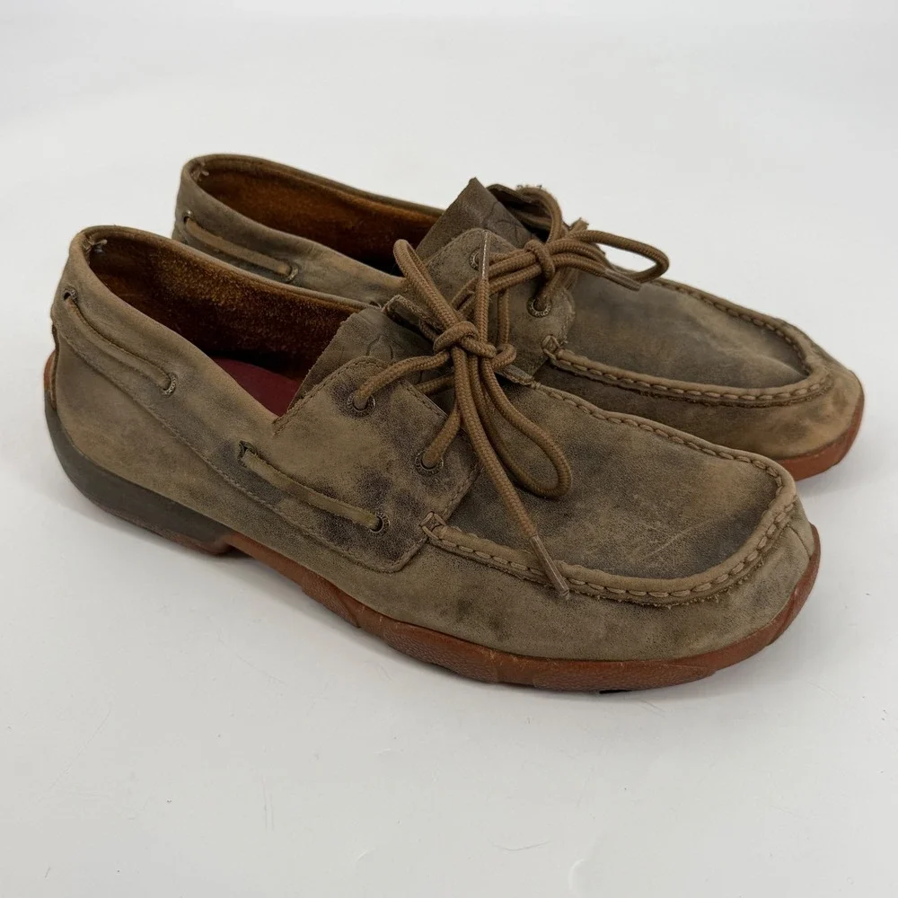 Twisted X Mens Brown Distressed Leather Driving Loafers Boat Shoes 11.5 M